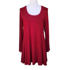 24seven Comfort Apparel Plus Red Top Scoop Neck Satin Trim Long Sleeves